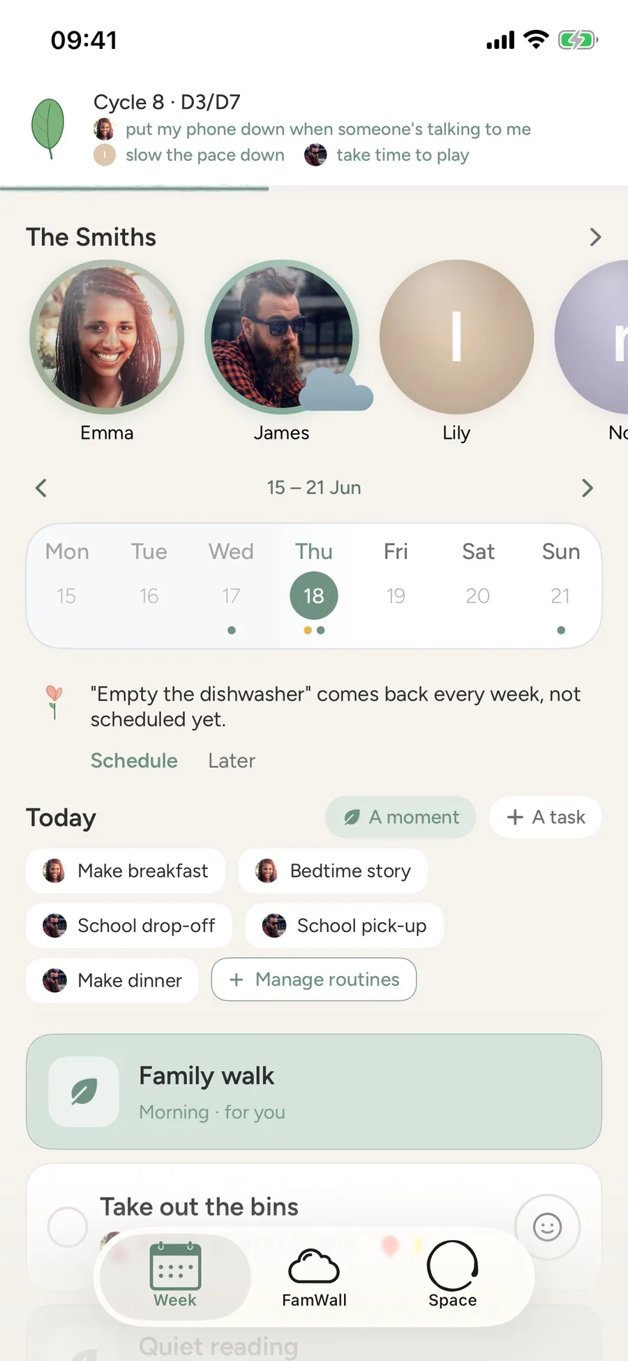 The FamEase Week screen.