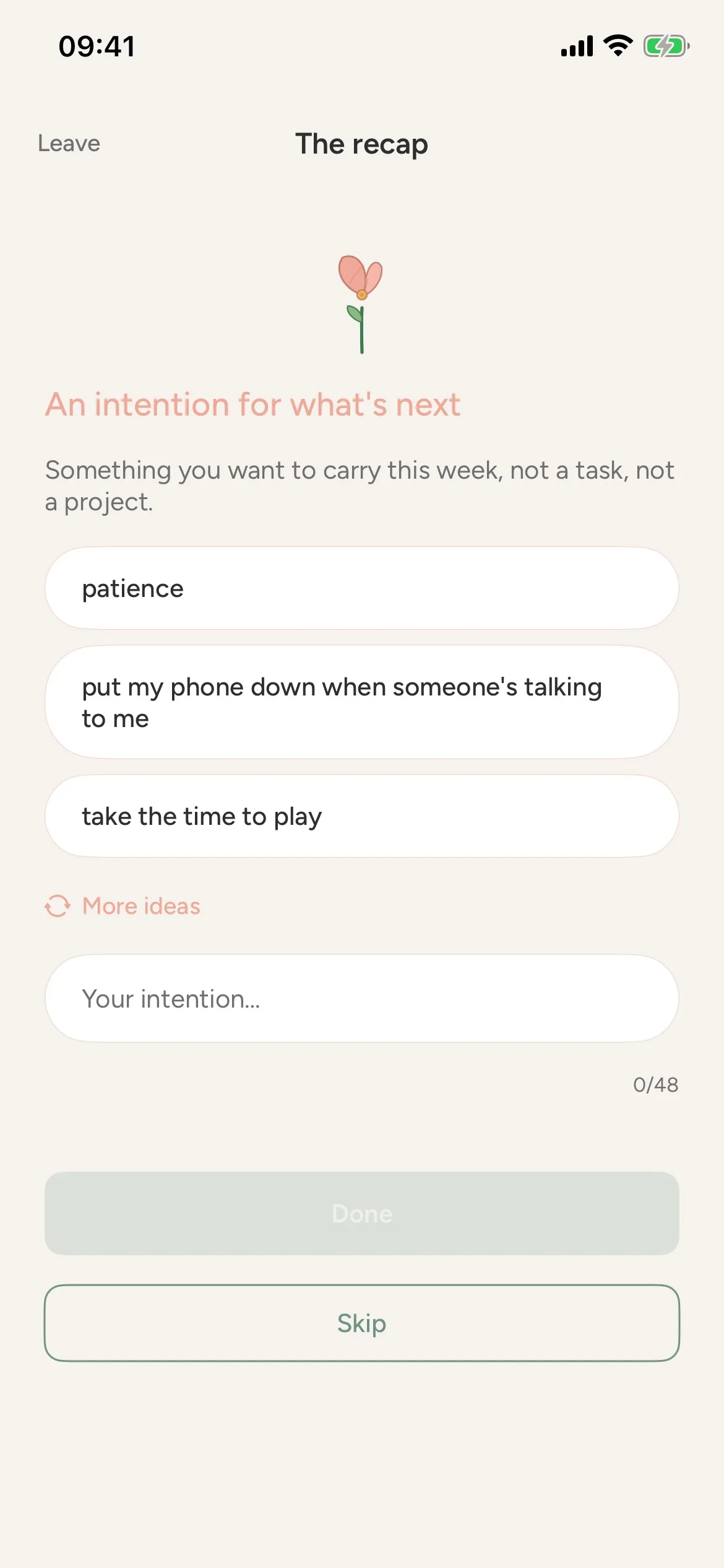 FamEase closing screen, « An intention for what's next ».