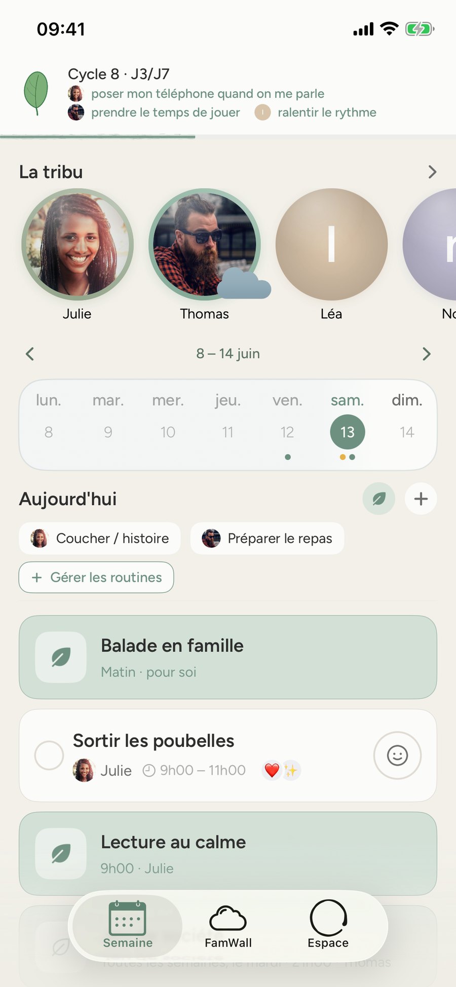 L'écran Semaine de FamEase.