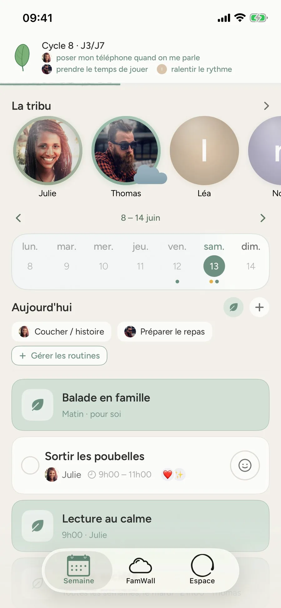L'écran Semaine de FamEase.